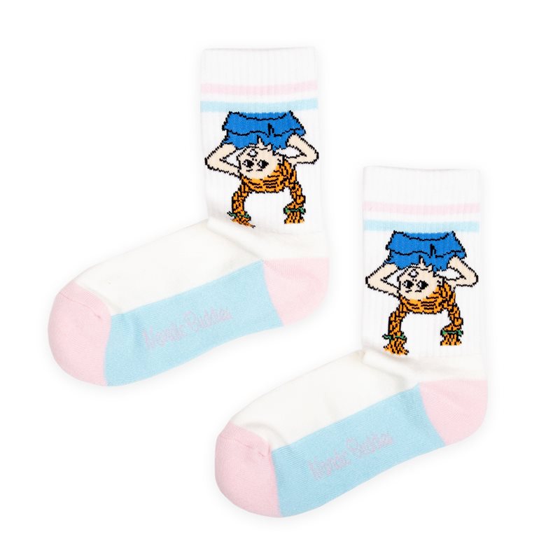 Pippi upp och ner damstrumpor retro vit & blå