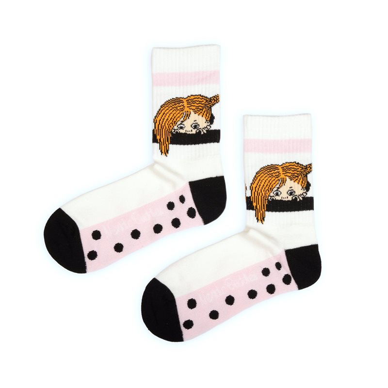 Pippi Långstrump damstrumpor retro vit & rosa