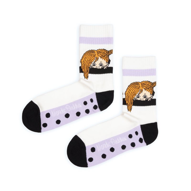 Pippi Långstrump damstrumpor retro vit & lila