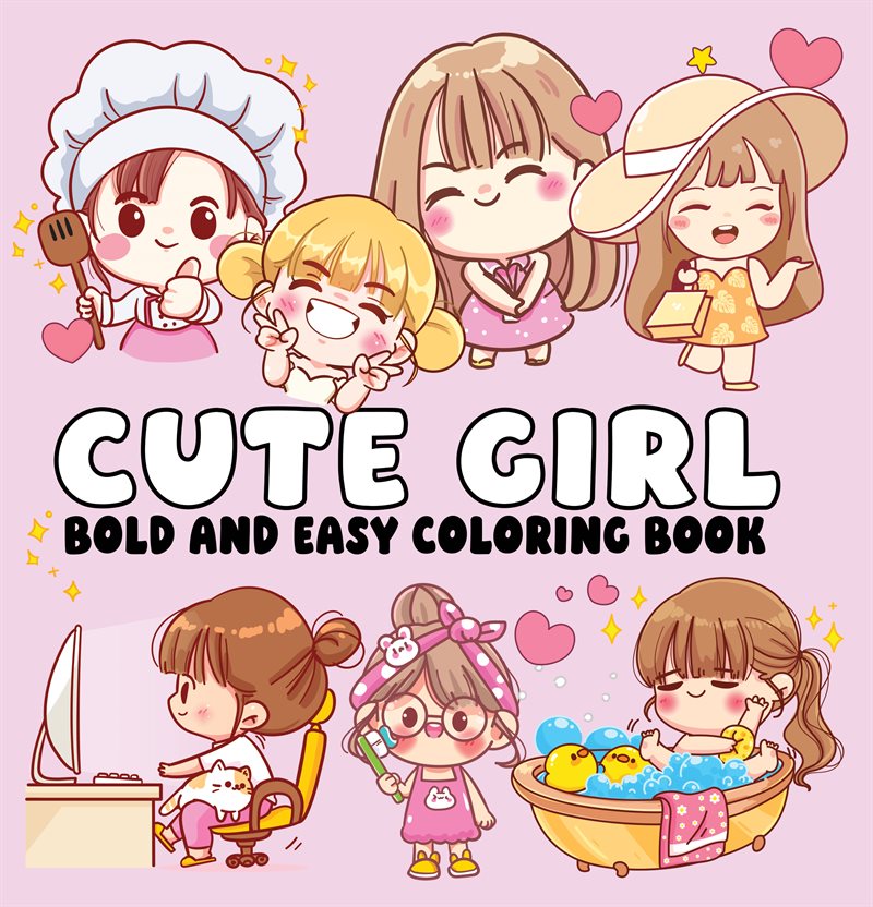 Cute Girl Bold and Easy Coloring Book